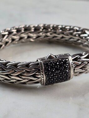 Womens John Hardy Sterling Silver Black Sapphire Bracelet, 77.4g #E5198